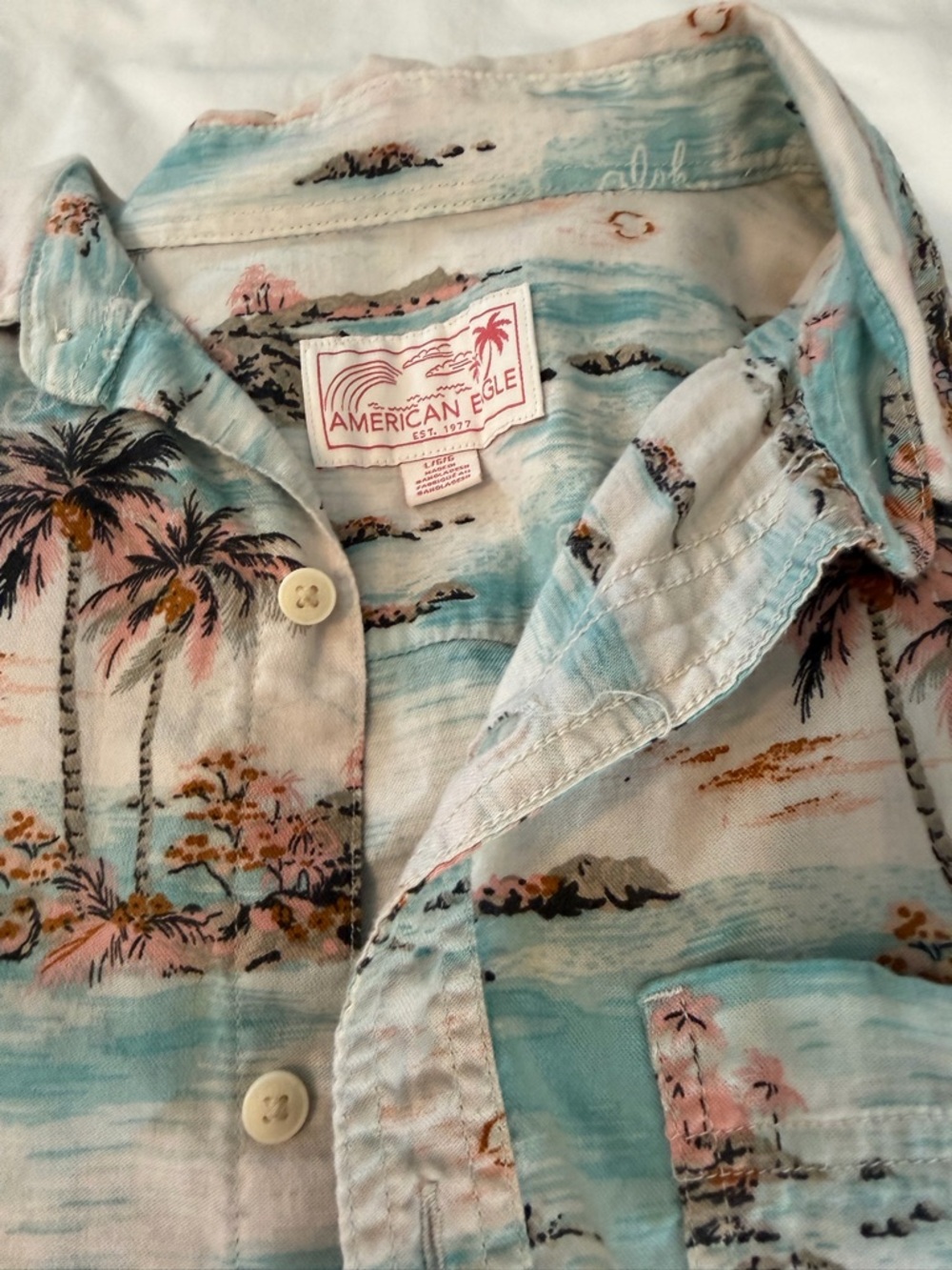 American Eagle Outfitters Pastel Tropical Button Up Shirt Cotton/Linen Large